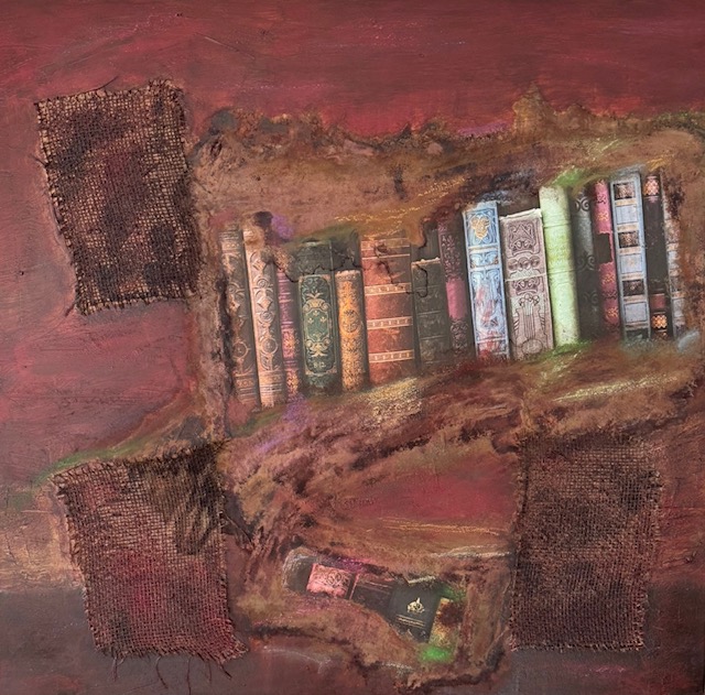 Ein Sack voll Rost, Acryl auf Leinwand mit Sumpfkalk, Marmormehl, Collage, Bitumen und Rost, 2026 — Rostige Angelegenheiten I