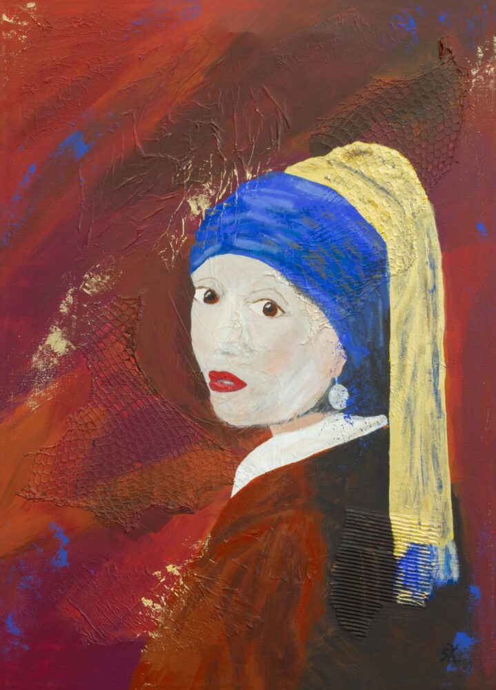 Das Mädchen mit dem Perlenohrring, Acryl Mischtechnik, 2025 — Charakterköpfe