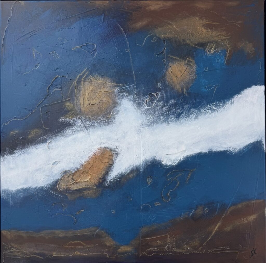 Unter der leisen Strömung, Acryl auf Leinwand mit Sumpfkalk, Marmormehl und Antiktusche